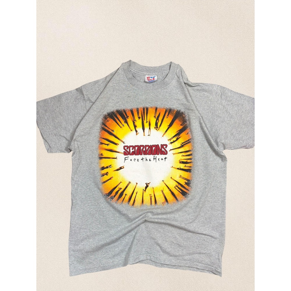 Vintage 1993 Scorpions Face the Heat Tour Shirt Athens Greece Hanes XL Grey‎